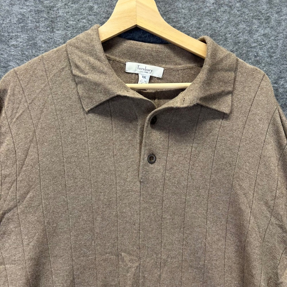 Turnbury‎ Mens XXL Silk Cashmere Ribbed Polo Sweater Tan Brown Long Sleeve XL